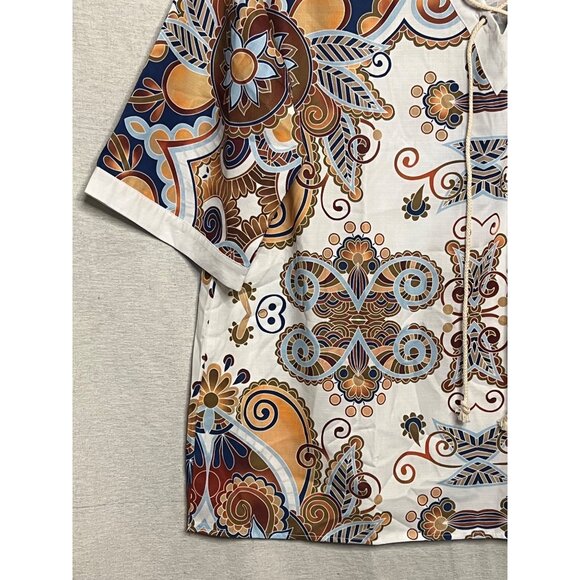 VGT-Inspired Multicolor Paisley Short-Sleeve Blouse With Lace-Up Neckline 3XL - Picture 7 of 16